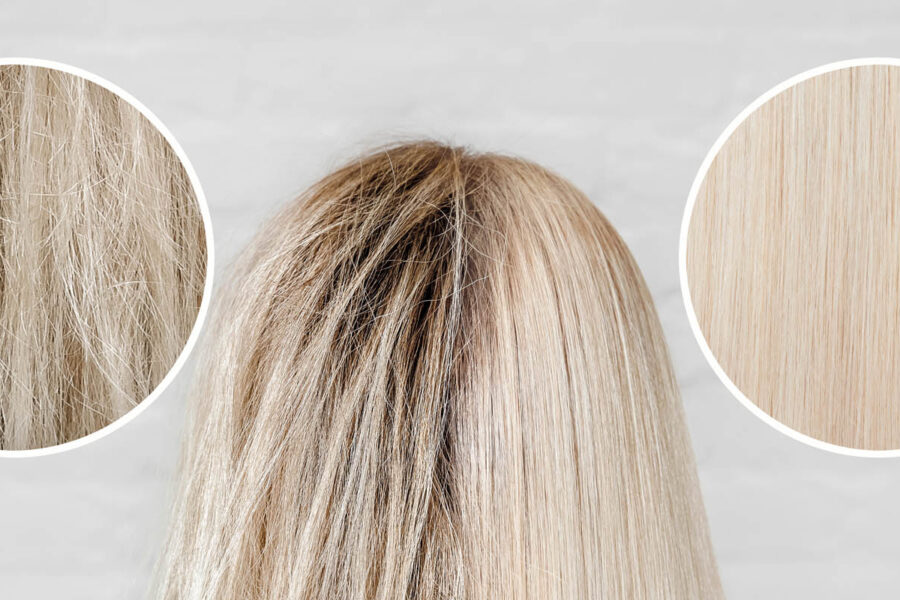 wizualne przedstawienie różnicy między zniszczonymi a zdrowymi włosami